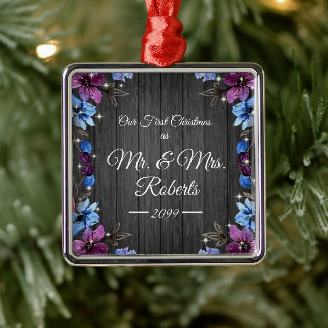 Ornement Carré Argenté M. Newlysée. & Mme First Christmas Rustic Flowers (Arbre)