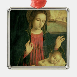 Ornement Carré Argenté Madonna et enfant