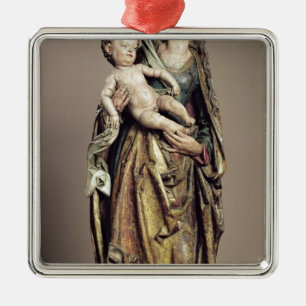 Ornement Carré Argenté Madonna et enfant, sculpture en bois
