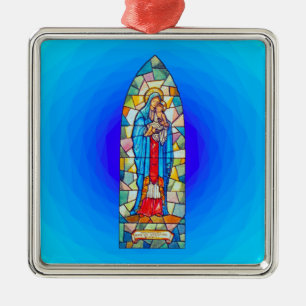 Ornement Carré Argenté Madonna et style en verre souillé de nativité