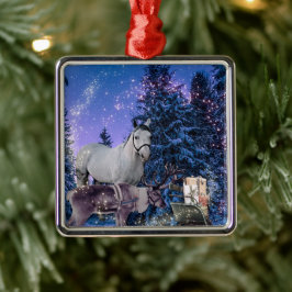 Ornement Carré Argenté Magie du Cheval de Noël
