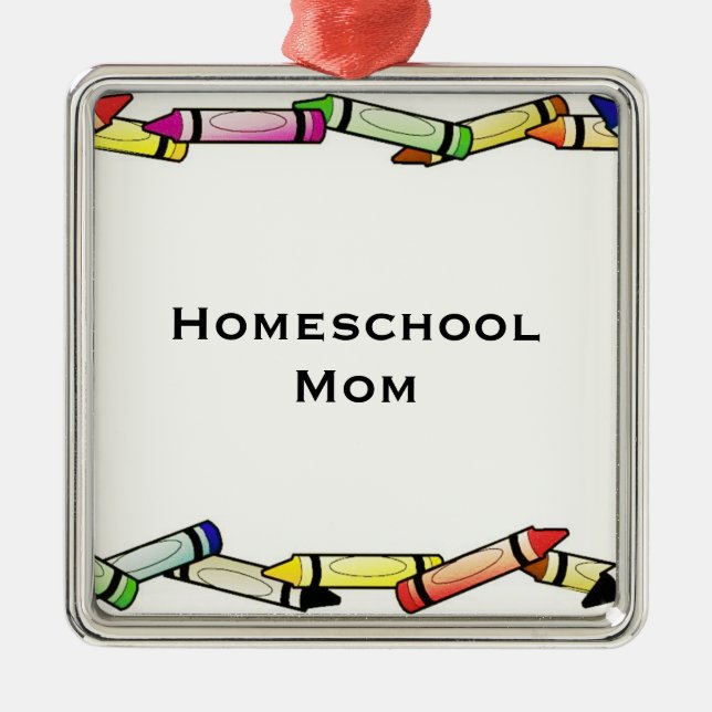 Ornement Carré Argenté Maman de Homeschool (Devant)