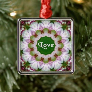 Ornement Carré Argenté Mandala Fleur Abstraite avec Love Texte facultatif