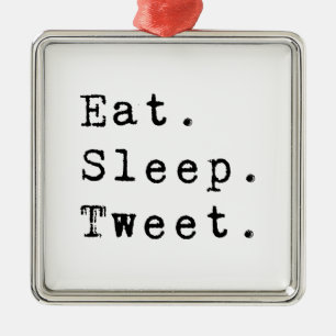Ornement Carré Argenté Mangez le tweet du sommeil