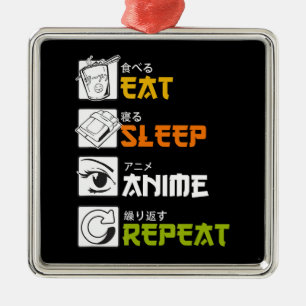 Ornement Carré Argenté Mangez Sleep Anime Répétez L'Idée Cadeau Cospla