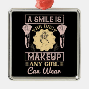 Ornement Carré Argenté Maquillage - Un Sourire Est Le Meilleur Maquillage
