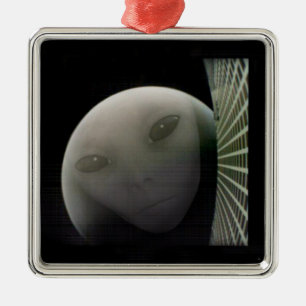 Ornement Carré Argenté MarCO CubeSat Alien Mars Adieu