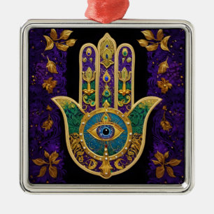 Ornement Carré Argenté Mardi Gras Gold violet vert Hamsas Art