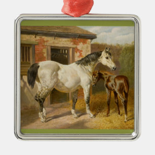 Ornement Carré Argenté Mare et poulain de Thoroughbred