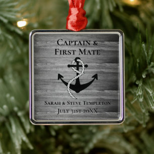 Ornement Carré Argenté Mariage nautique Premier capitaine Mate Nautical A