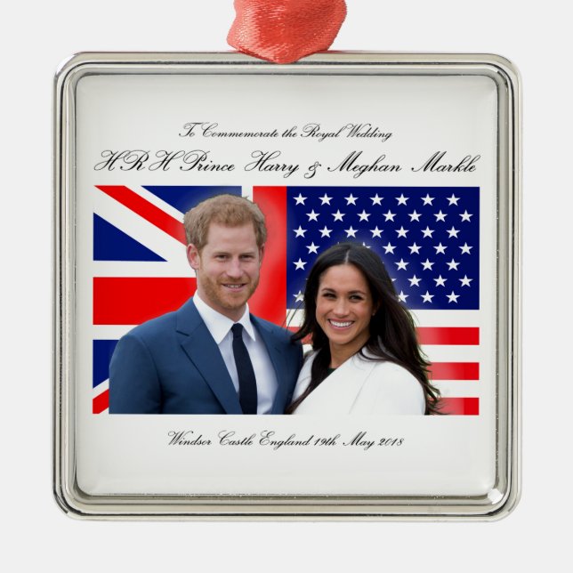 Ornement Carré Argenté Mariage royal du prince Harry et Meghan Markle (Devant)