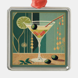 Ornement Carré Argenté Martini de l'heure du cocktail design milieu du si