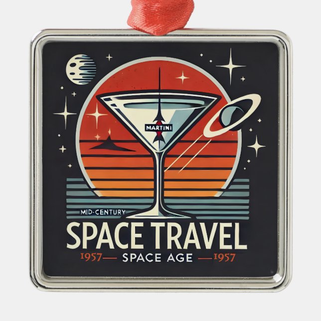 Ornement Carré Argenté Martini Space Travel 1957 Space Age Logo (Devant)