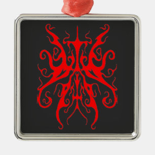 Ornement Carré Argenté Masque Tribal Rouge Élégant Design Abstrait