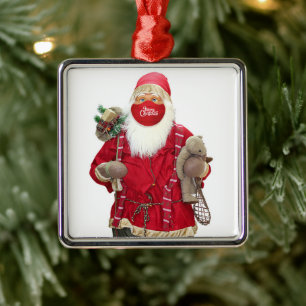 Ornement Carré Argenté Masque visage du Père Noël