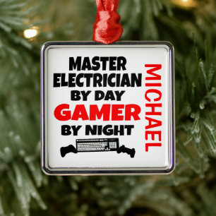 Ornement Carré Argenté Master Electrician Loves Playing Video Games