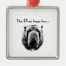 Ornement Carré Argenté Mastiff napolitain, joyeux visage