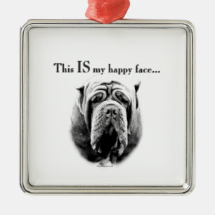 Ornement Carré Argenté Mastiff napolitain, joyeux visage