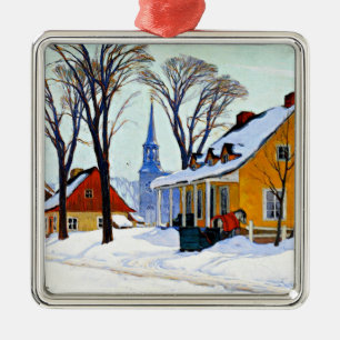 Ornement Carré Argenté Matin d'hiver, art raffiné de Clarence Gagnon