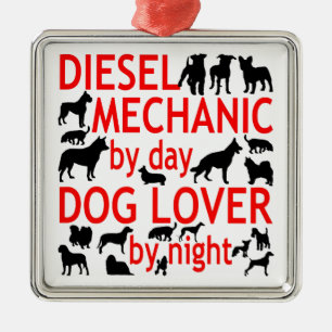 Ornement Carré Argenté Mécanique diesel Amoureux des chiens