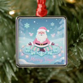 Ornement Carré Argenté Méditation de Noël Santa Yoga Rose