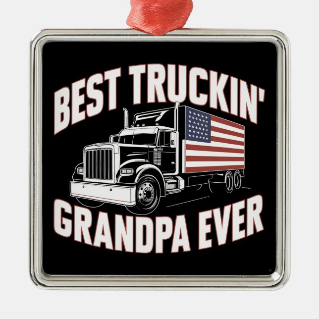 Ornement Carré Argenté Meilleur Grand-Père Du Truckin (Devant)