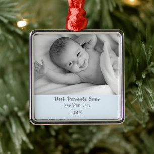 Ornement Carré Argenté Meilleurs Parents Jamais Personalz Nom Photo Noël