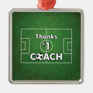 Ornement Carré Argenté Merci Soccer Coach Grass Field