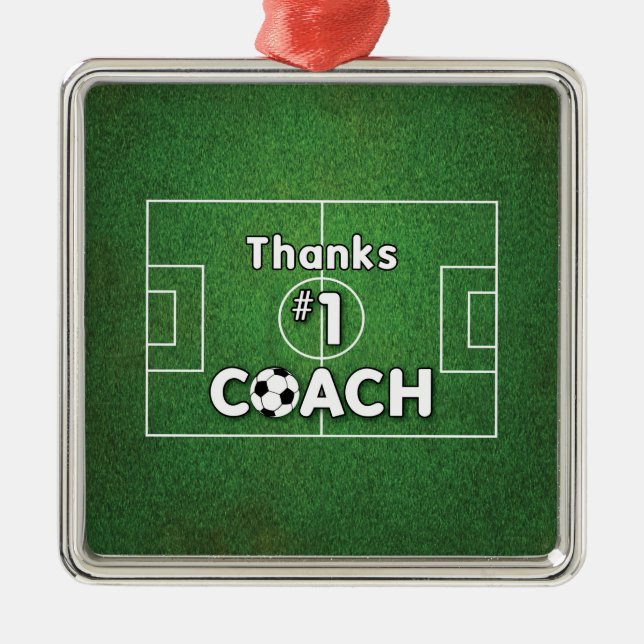 Ornement Carré Argenté Merci Soccer Coach Grass Field (Devant)