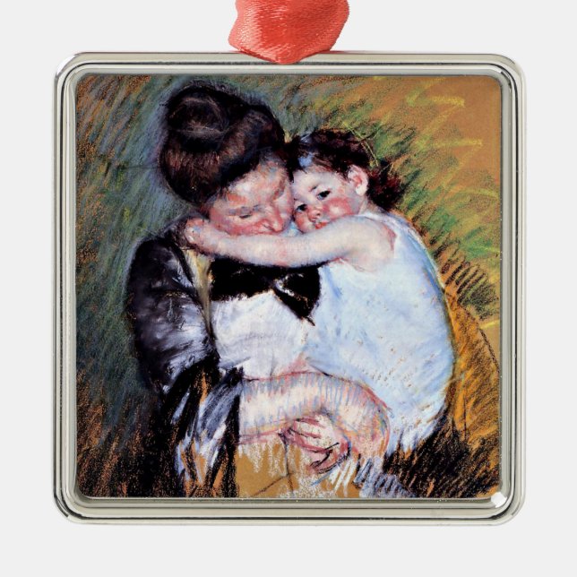 Ornement Carré Argenté Mère et Enfant - Oeuvre de Mary Cassatt, (Devant)