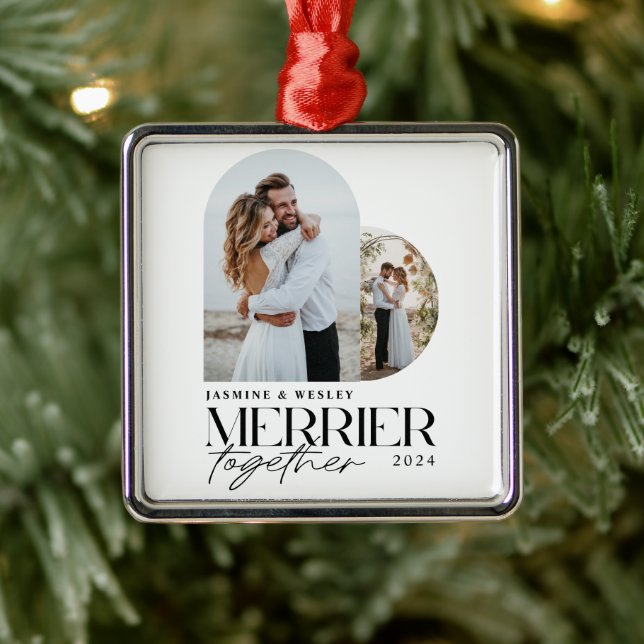 Ornement Carré Argenté Merrier minimal ensemble Noël Mariage (Arbre)