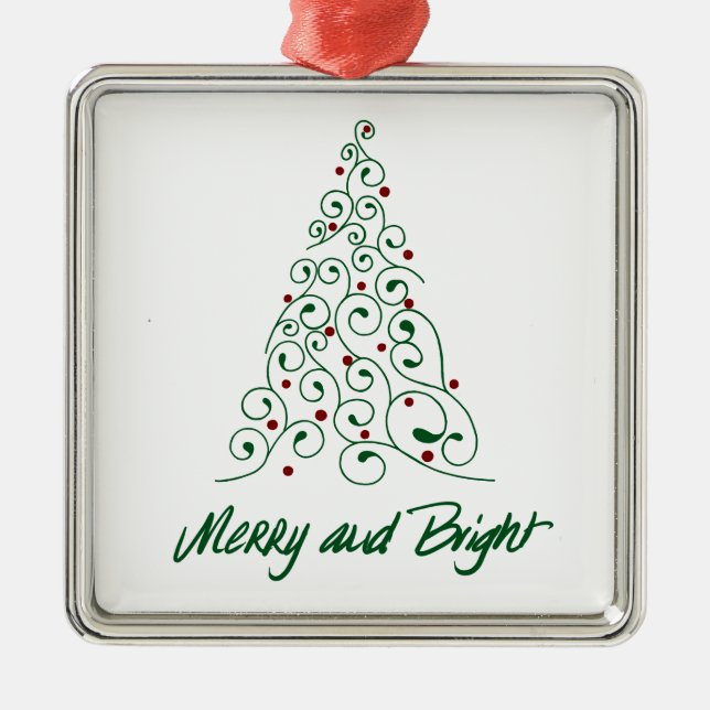 Ornement Carré Argenté Merry & Bright Christmas Tree Ornament (Devant)
