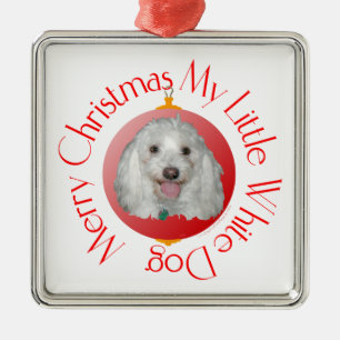 Ornement Carré Argenté Merry Christmas Havanese