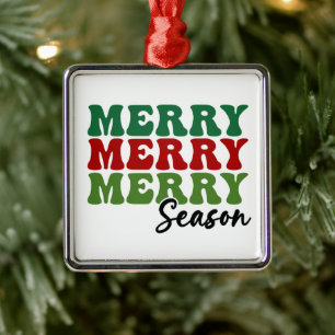 Ornement Carré Argenté Merry Merry Merry Saison - Retro Holiday Art