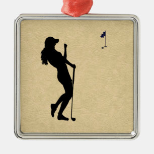 Ornement Carré Argenté Mesdames Golfer