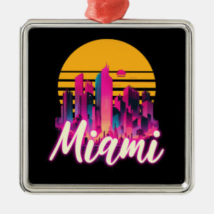 Ornement Carré Argenté Miami au coucher du soleil
