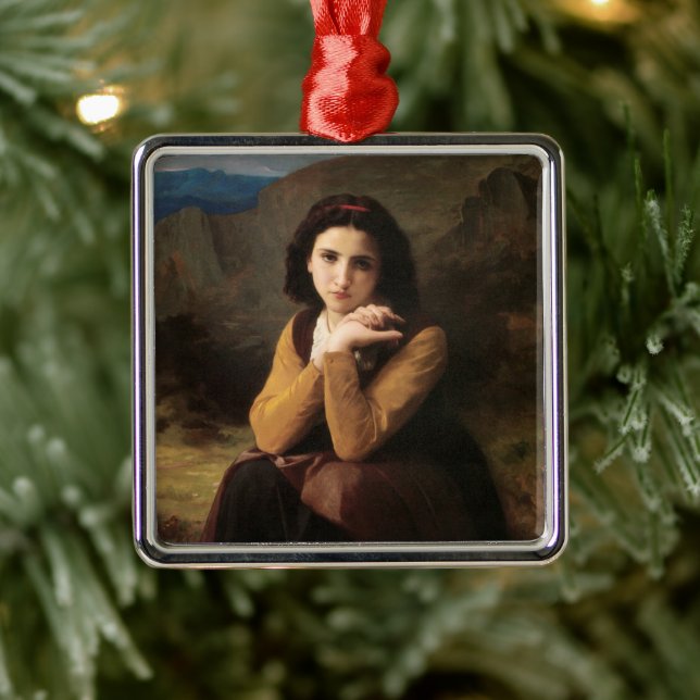Ornement Carré Argenté Mignon Innocence d'une adolescente, Bouguereau (Arbre)