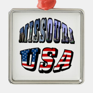 Ornement Carré Argenté Missouri Picture et USA Text