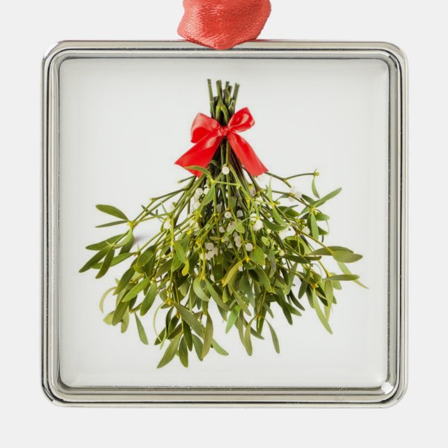 ORNEMENT CARRÉ ARGENTÉ *MISTLETOE* ORNAMENT DE NOËL (Devant)