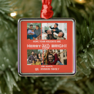 Ornement Carré Argenté Modern trendy Merry and Bright Family Photo