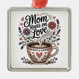 Ornement Carré Argenté Mom Runs On Love