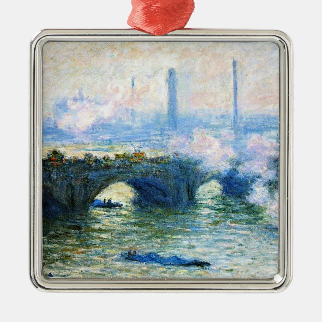 Ornement Carré Argenté Monet - Waterloo Bridge, Londres, célèbre peinture (Devant)