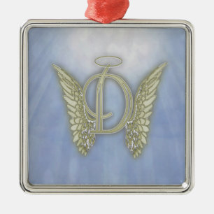 Ornement Carré Argenté Monogramme d'ange de la lettre D