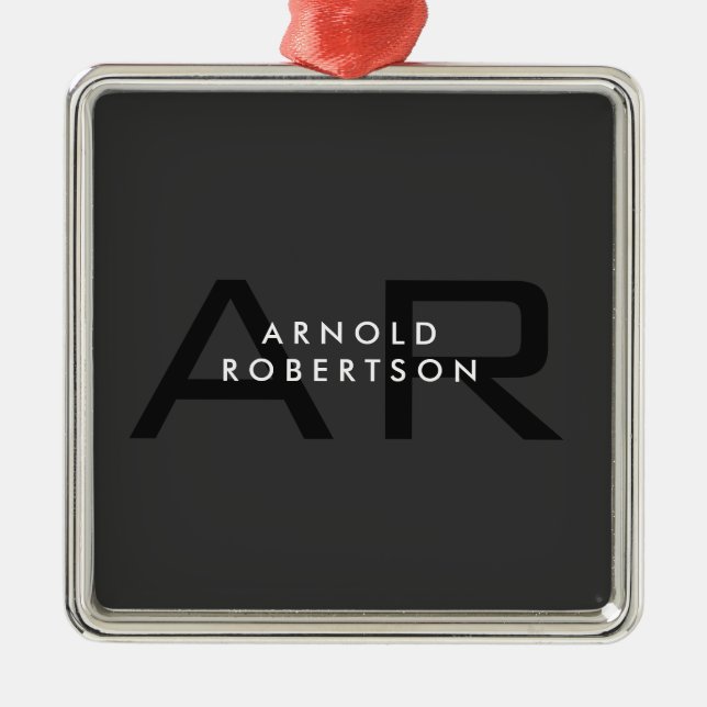 Ornement Carré Argenté Monogramme moderne Gris clair tendance Ajouter un  (Devant)