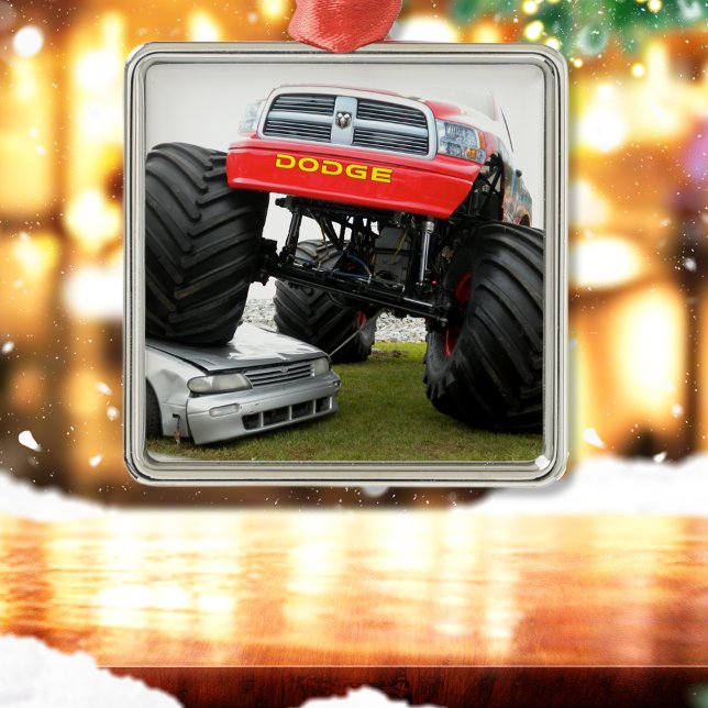 Ornement Carré Argenté Monster Truck Smashcar (Créateur téléchargé)