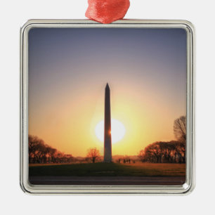 Ornement Carré Argenté Monument de Washington au coucher du soleil
