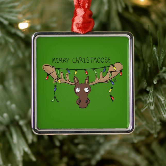 Ornement Carré Argenté Moose Cute Funny Noël (Arbre)