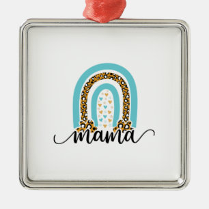 Ornement Carré Argenté Mother Gift Rainbow Leopard Mama