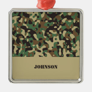 Ornement Carré Argenté Motif de camouflage de nom personnalisé