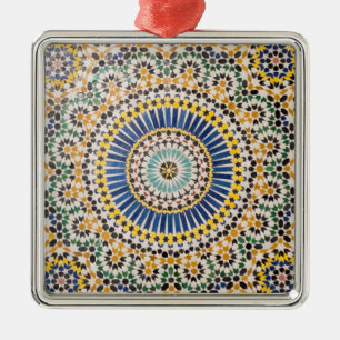 Ornement Carré Argenté Motif de carreaux géométriques, Maroc